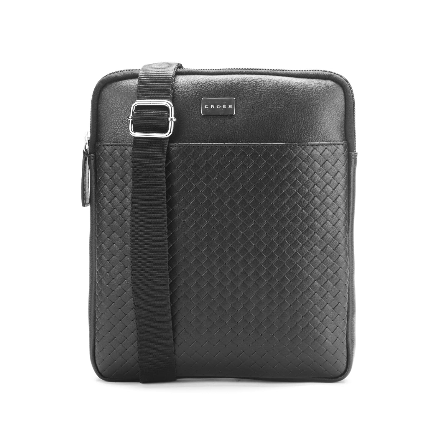 Cross Sling Crossbody Bag One Side Travel Messenger Multipurpose Genuine Leather Tablet Bag for Men & Women Office Business Outdoor Daily use with Adjustable Shoulder Strap - Black
