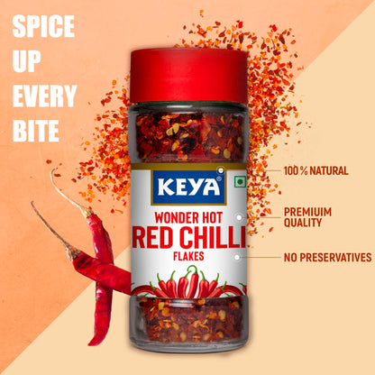 Keya Red Chilli Flakes | Dry Red Chilli Flakes Seasonings | Aromatic Spicy Dried Pizza Pasta Seasoning | Zero added Colours, Fillers, Additives & Preservatives | 100% Natural | 40gm