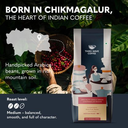 THIRD WAVE COFFEE | Speciality Single Origin Chikmagalur Region | 100% Arabica | Medium Roast | Channi | Coarse Grind | 250 grams | Pouch