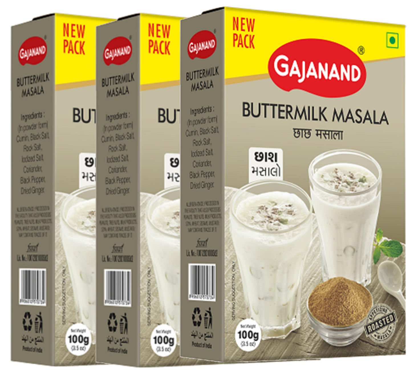 GAJANAND Roasted Buttermilk Masala Powder, 100gm (Pack of 3) / Gujarati Chaas (Chhaas) Masala