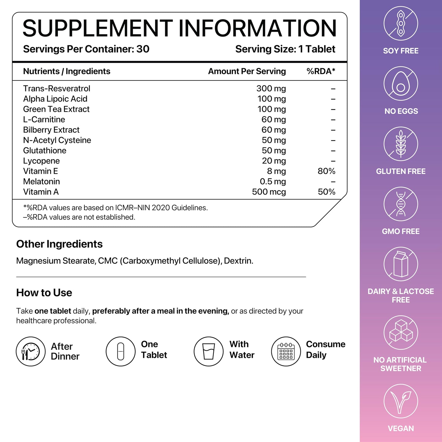 Resveratrol Supplement 300 mg | 12-in-1 Antioxidant Supplement with Glutathione, Trans-Resveratrol & NAC for Cellular Repair, Healthy Skin, Hair, Immunity & Heart | GMO Free | Decode Age ResVit