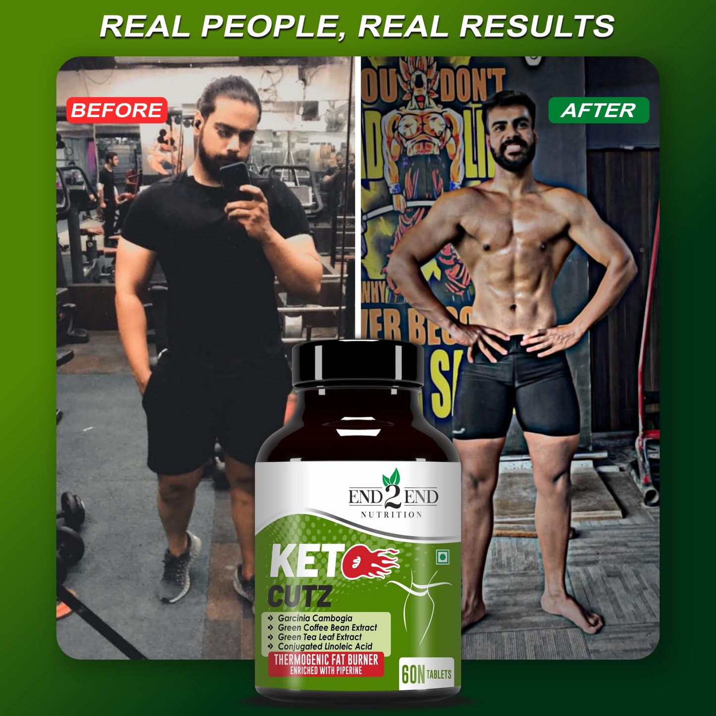 End2End Nutrition Keto Cutz fat burner with Garcinia Cambogia, Green Tea, Green Coffee Bean | Weight Loss Product for Men and Women - 60 Tablets