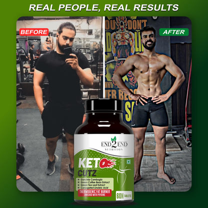 End2End Nutrition Keto Cutz fat burner with Garcinia Cambogia, Green Tea, Green Coffee Bean | Weight Loss Product for Men and Women - 60 Tablets