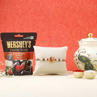 SFU E Com Exotic Raspberry Fusions Dark Chocolate And Sacred Pearl Om Thread Rakhi | Rakhi Chocolate Gift For Brother | 80