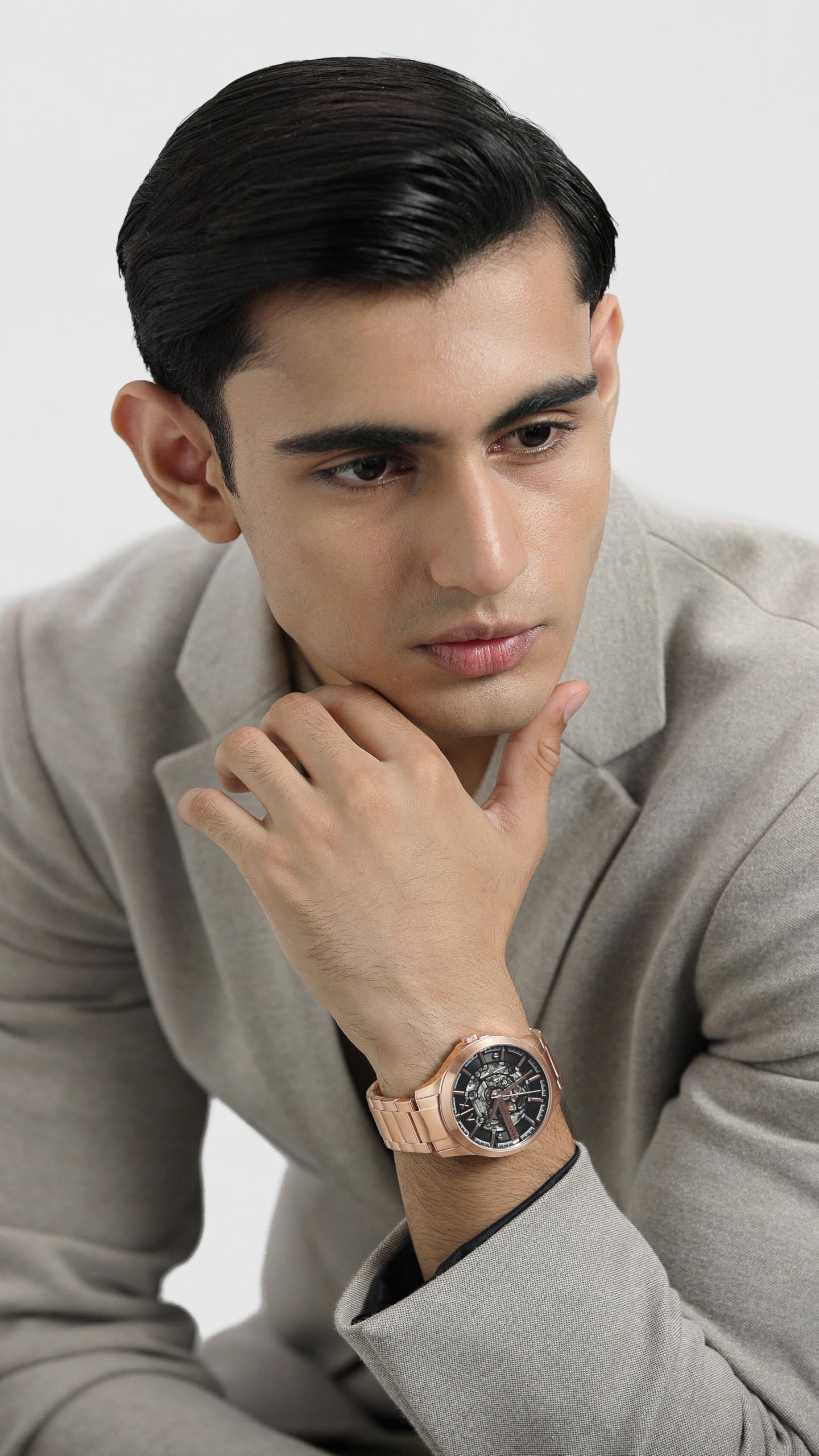 Armani Exchange Stainless Steel Analog Black Dial Men's Watch-Ax2456, Band Color:Rose Gold