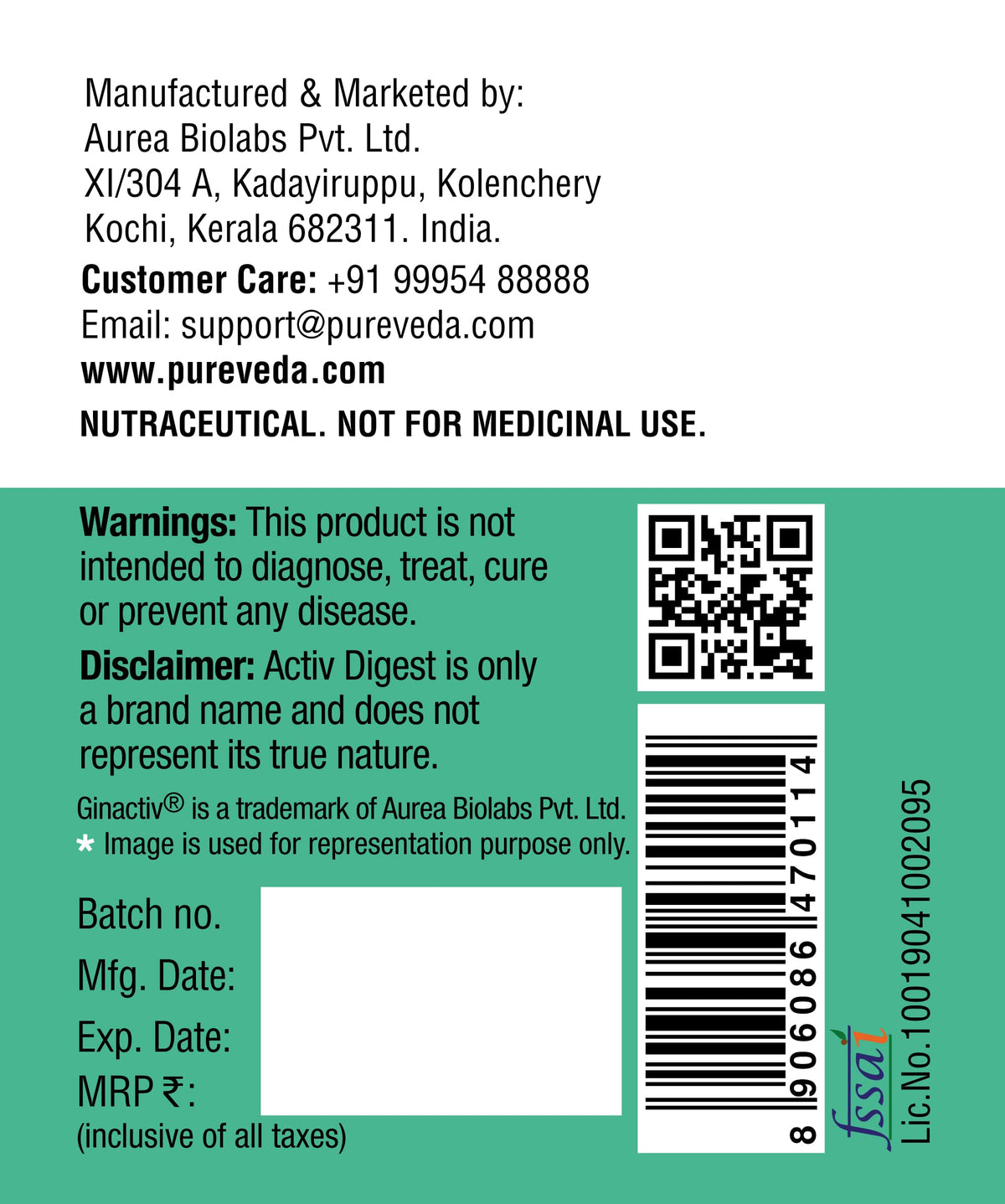 Pureveda Activ Digest - Full Spectrum Ginger Extract Capsule - Natural Digestion Supplement - Improve Gastrointestinal Health - 30 Veg Capsules