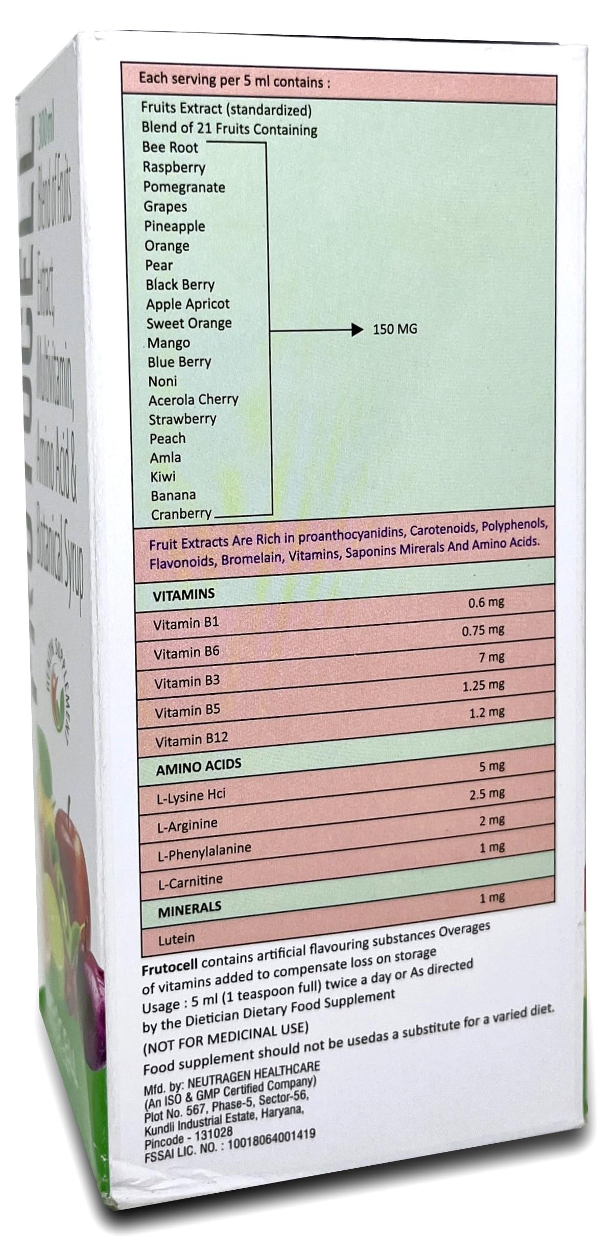 MEDCELL Fructocell Syrup With Fruit Extracts, Multivitamins And Aminoacids(300ml)