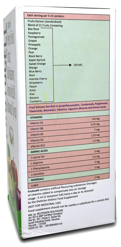 MEDCELL Fructocell Syrup With Fruit Extracts, Multivitamins And Aminoacids(300ml)