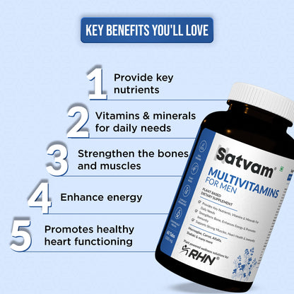 SATVAM Natural Multivitamin (60 Tablets) for Men Comprehensive Energy, Immune, Prostate & Cognitive Support | Enhances Vitality & Overall Wellness
