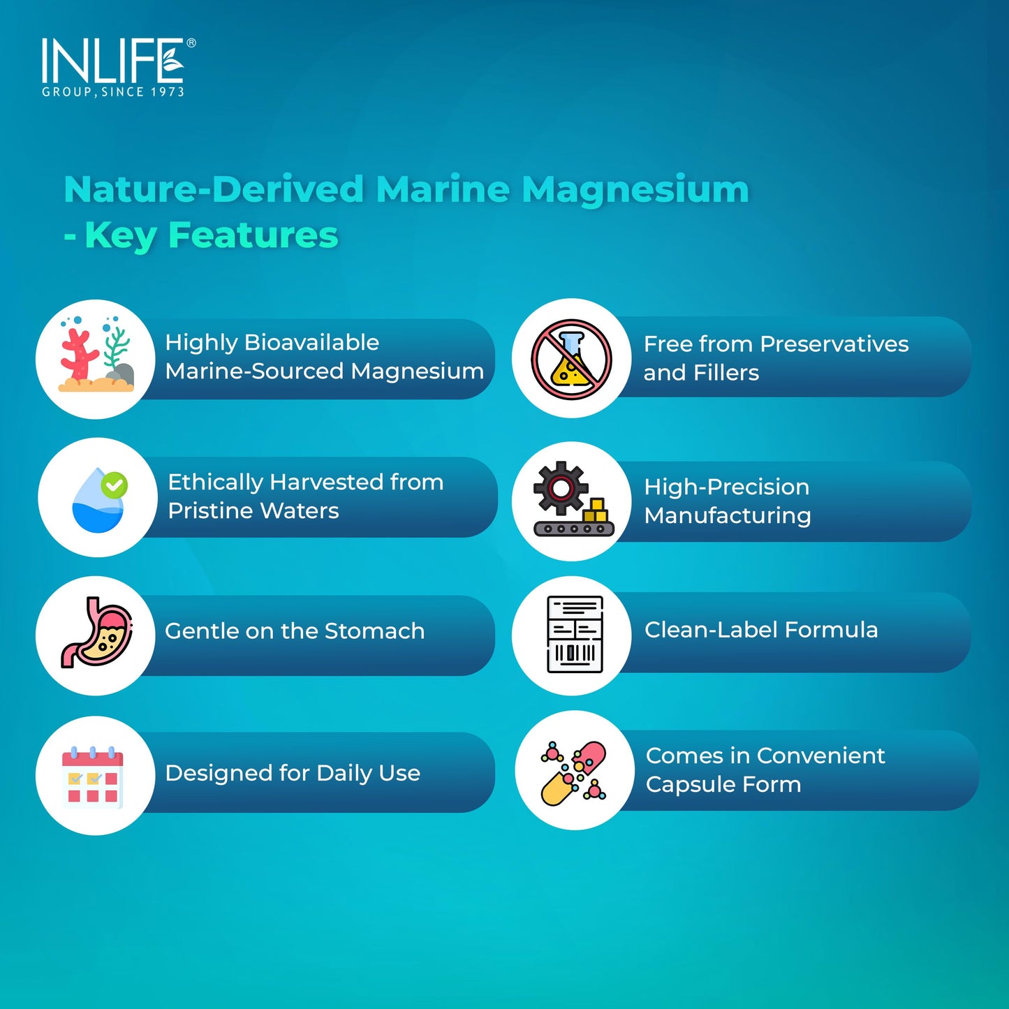 INLIFE Aquamin Marine Magnesium, Highly Bioavailable with 70+ Trace Minerals, Muscle Bone & Gut Health Support, 60 Veg Capsules