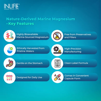 INLIFE Aquamin Marine Magnesium, Highly Bioavailable with 70+ Trace Minerals, Muscle Bone & Gut Health Support, 60 Veg Capsules