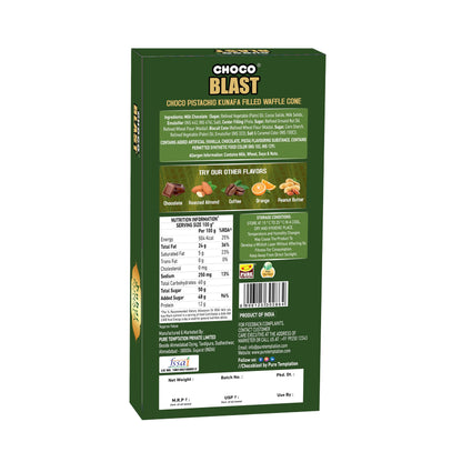 Choco Blast Dubai Kunafa Flavor Chocolate Pistachio Filled Waffle Cone Gift Box