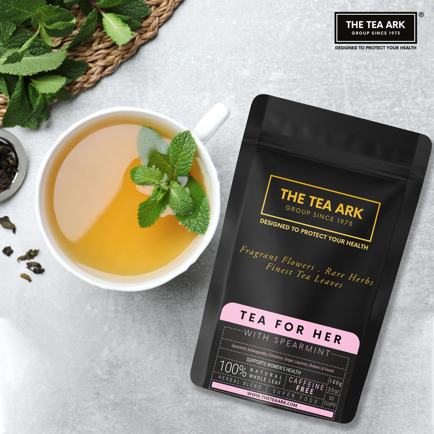 The Tea Ark Spearmint Tea For her Pcos Pcod, Herbal Powder Tea For Women With (Shatavari & Fennel) Caffeine Free, Hormonal Balance, Reduce Unwanted Hair, Clear Acne (50 Cups),100 Grams (Pouch)
