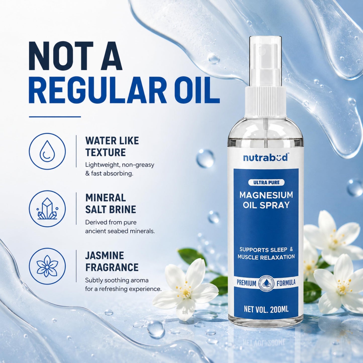 Nutrabud Magnesium Oil Spray - 200ml | Topical Spray Magnesium Oil For Feet, Muscle Relaxation, Deep Sleep Support, Recovery From Cramps (200ml (Pack of 1))
