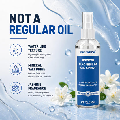 Nutrabud Magnesium Oil Spray - 200ml | Topical Spray Magnesium Oil For Feet, Muscle Relaxation, Deep Sleep Support, Recovery From Cramps (200ml (Pack of 1))