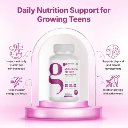 GLIMLACH Multivitamins For Teenagers, 50 Multivitamin Tablets, with Zinc, Vitamin C, Vitamin D3, Multiminerals and Enhances Energy, Stamina & Immunity