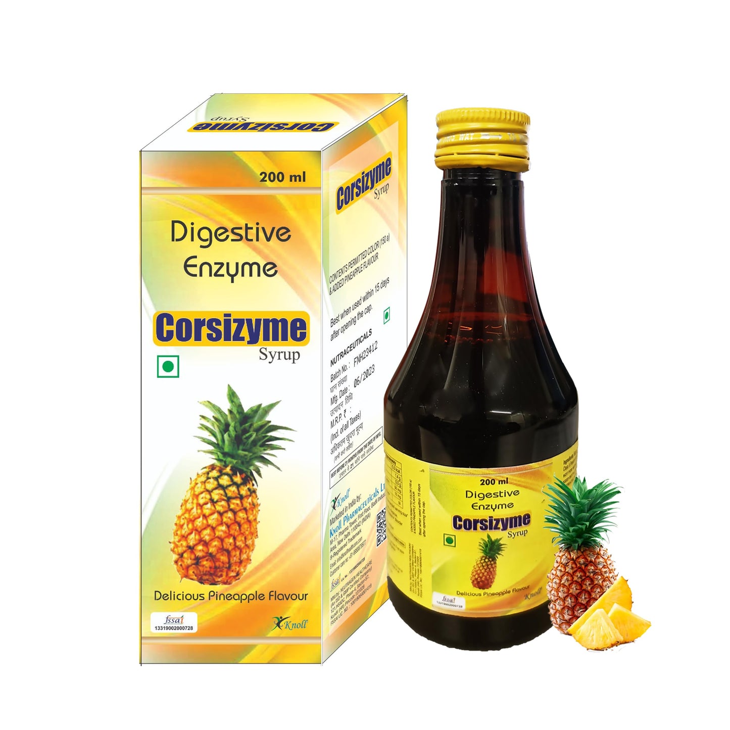 Knoll Healthcare Corsizyme Syrup Digestive Enzyme | Booster Great Taste Of Mix Fruit Strong And Better Immunity Delicious Pineapple Flavour 200ML