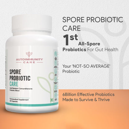 Autoimmunity Care Spore Probiotic Care | 6 Billion CFU Spore-Based Probiotics Supplement for Gut Health & Immunity | Probiotics for Women & Men | Reduces Gas, Bloating, Constipation & IBS | 60 Caps (60 doses)