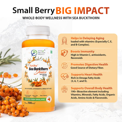 Fytika Himalayan Seabuckthorn Berry Juice – 300ml | Rich in Omega 3, 6, 7, 9 & Vitamin C – Boosts Immunity, Skin Glow & Heart Health | Natural Herbal Juice (Pack of 1)