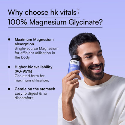 hk vitals 100% Magnesium Glycinate (1880mg) 120 Tablets | For Better Sleep Quality & Muscle Recovery with Chelated Iron + Supplement (60 Capsules)