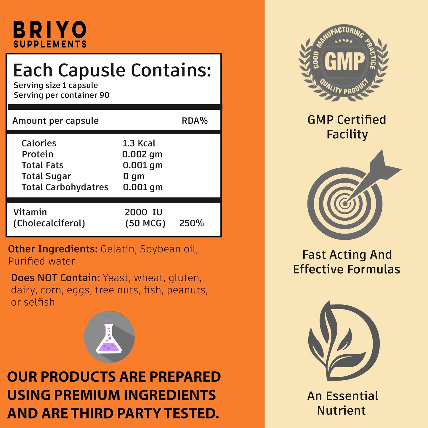 Briyosis Briyo Vitamin D3 2000 IU - 90 Softgels - For Bone Health, Muscle Function and Immune Support Healthy Bone Function Strong Muscles Boost Immune System for Men/Women