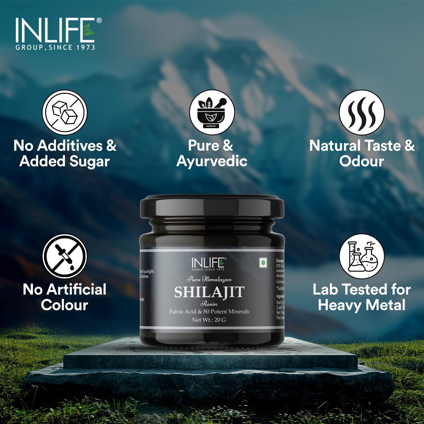 INLIFE Shilajit Resin 20g | Original Himalayan & Natural Shilajeet | 75% Fulvic Acid | Lab Tested | Ayurvedic Supplement for Men Women | Pack of 1