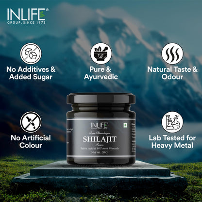 INLIFE Shilajit Resin 20g | Original Himalayan & Natural Shilajeet | 75% Fulvic Acid | Lab Tested | Ayurvedic Supplement for Men Women | Pack of 1