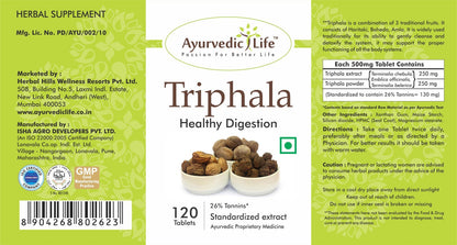 Ayurvedic Life Triphala Capsules 500mg Tablets, Natural, 120 count