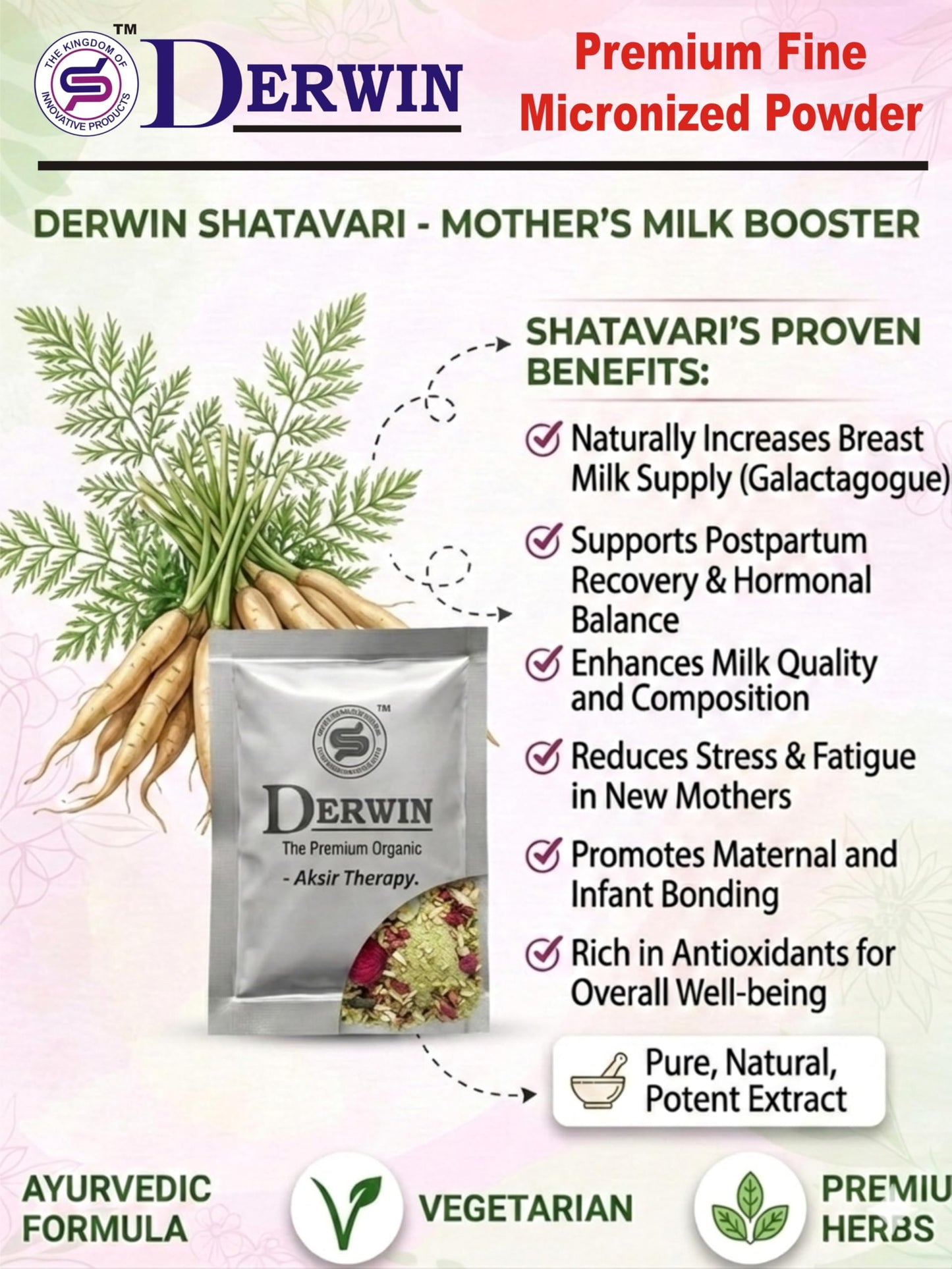 DERWIN Micronised Shatavari Powder – Satavari Organic, 210g - 30 S