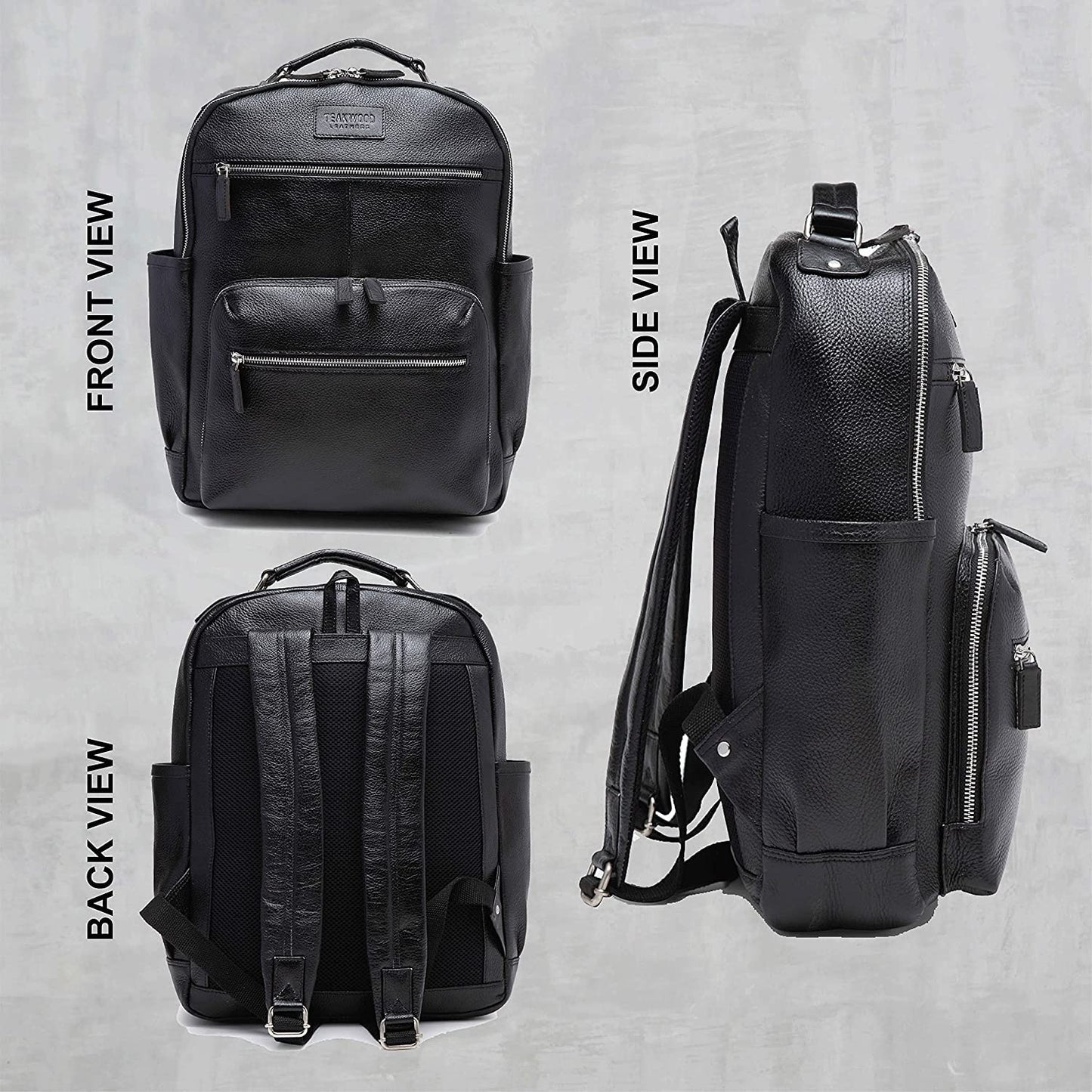 Teakwood Unisex Genuine Leather Black textured Backpack||Unisex Laptop Bag/Backpack