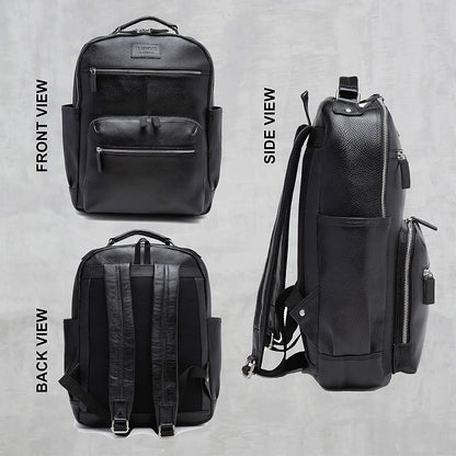 Teakwood Unisex Genuine Leather Black textured Backpack||Unisex Laptop Bag/Backpack