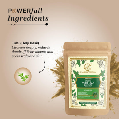 Khadi Natural Tulsi Leaf Organic Powder | Skin Clarifying & Hair Detox | Clears Acne, Revives Scalp | No Chemicals | For all skin types & hair types | 100 gm