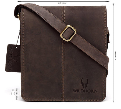 WildHorn Genuine Leather Sling Bag for Men | Minimalist, Spacious & Durable | Flap Closure | Adjustable Strap | 1-Year Warranty