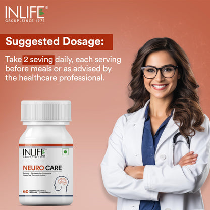 INLIFE Neuro Nerve Care, Ashwagandha Green Tea Turmeric, 60 Veg Capsules (Pack of 1, 60)