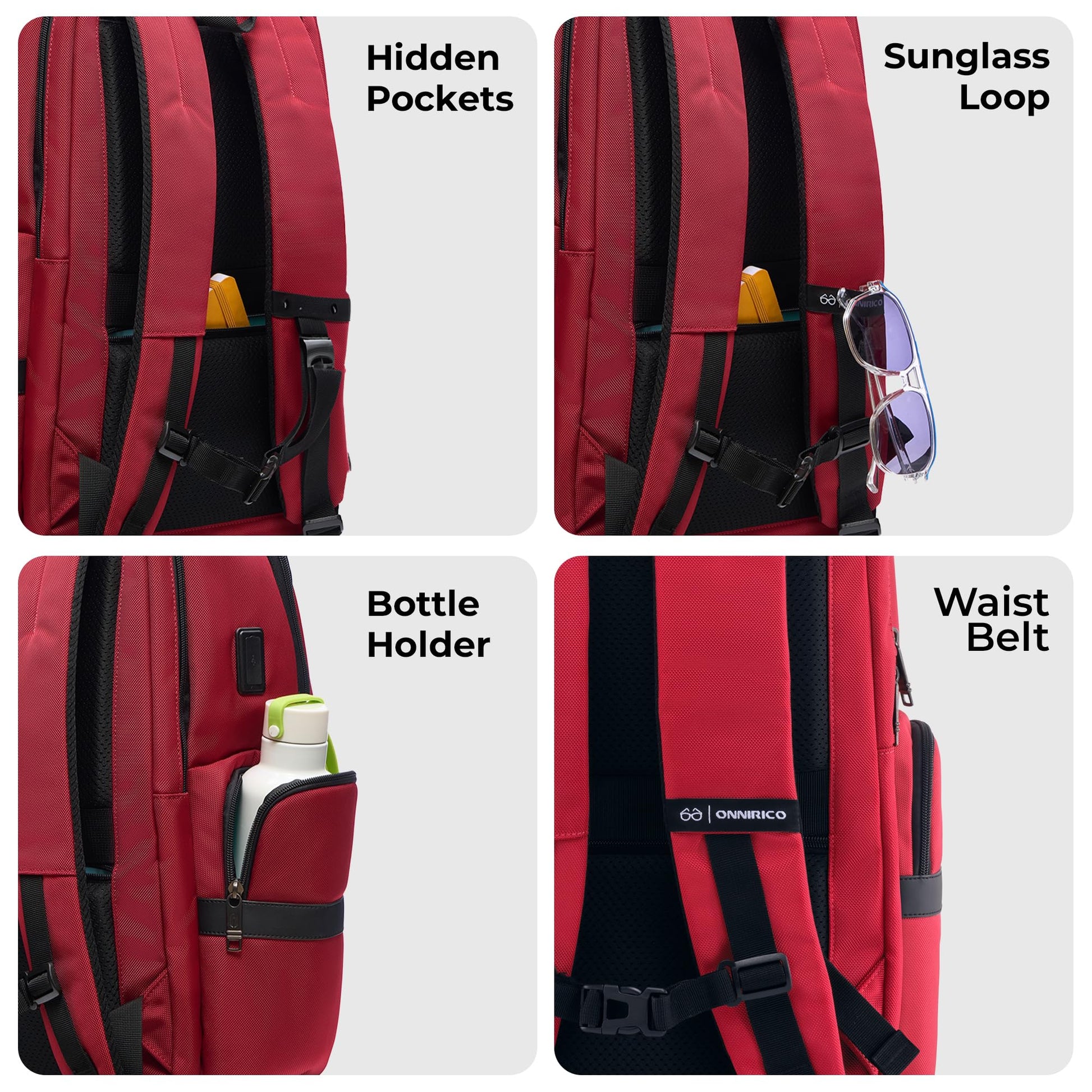 ONNIRICO Carbon Crest Water Resistant Laptop Backpack, 30.5L, Hard Red,- image 5