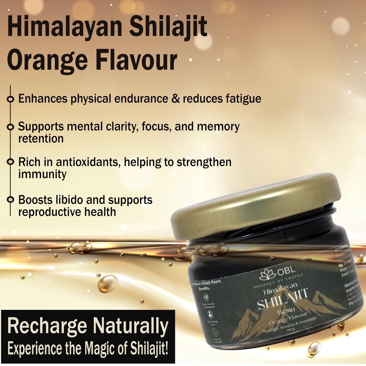 OBL Himalayan Shilajit Resin with Honey – Pure Himalayan Blend – Strength, Stamina & Muscle Booster – Energy Supplement for Men & Women – 250mg/Serving – 80 Servings – 20g Pack