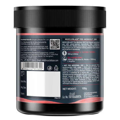 MuscleBlaze Pre Workout 200 (Fruit Splash, 16 servings, 100g) | 200mg C- image 9