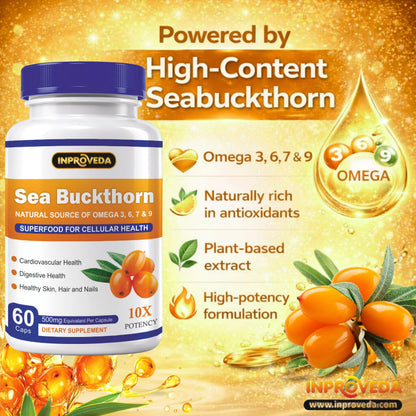 Sea Buckthorn 500mg Capsules for Daily Wellness & Skin Nutrition | Natural Herbal Supplement for Active Lifestyle & Overall Health Support | Monthly Pack - 60Capsules
