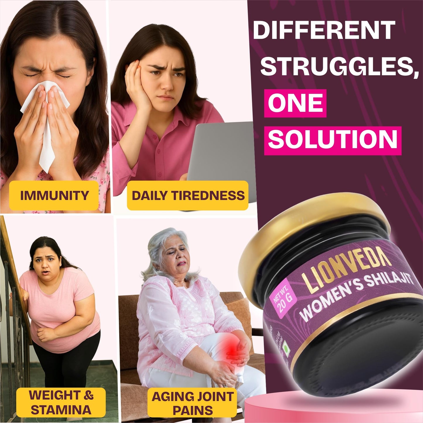 LIONVEDA Women's Shilajit For Weight Loss, Energy, Skin, Joint Pains, Overall Health & Stamina | Himalayan Pure Shilajit For Women | Resin/Shilajeet (20g, 40 Servings) | With Spoon & Lab Certificate