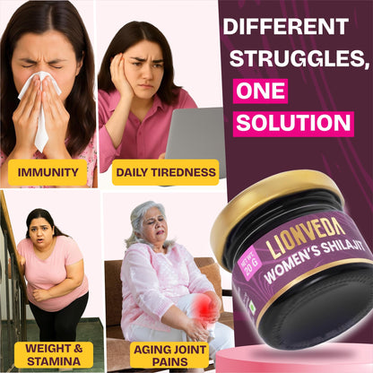 LIONVEDA Women's Shilajit For Weight Loss, Energy, Skin, Joint Pains, Overall Health & Stamina | Himalayan Pure Shilajit For Women | Resin/Shilajeet (20g, 40 Servings) | With Spoon & Lab Certificate