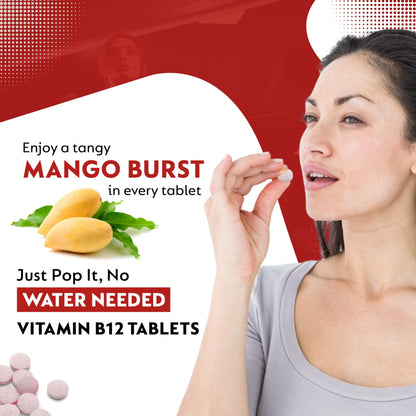 ABHEDA HEALTHCARE Vitamin B12 1500mcg Tablets - Fast Absorbing Mouth Dissolving Supplement - Delicious Mango Flavor - 90 Count - High Potency for Energy, Metabolism & Immune Support