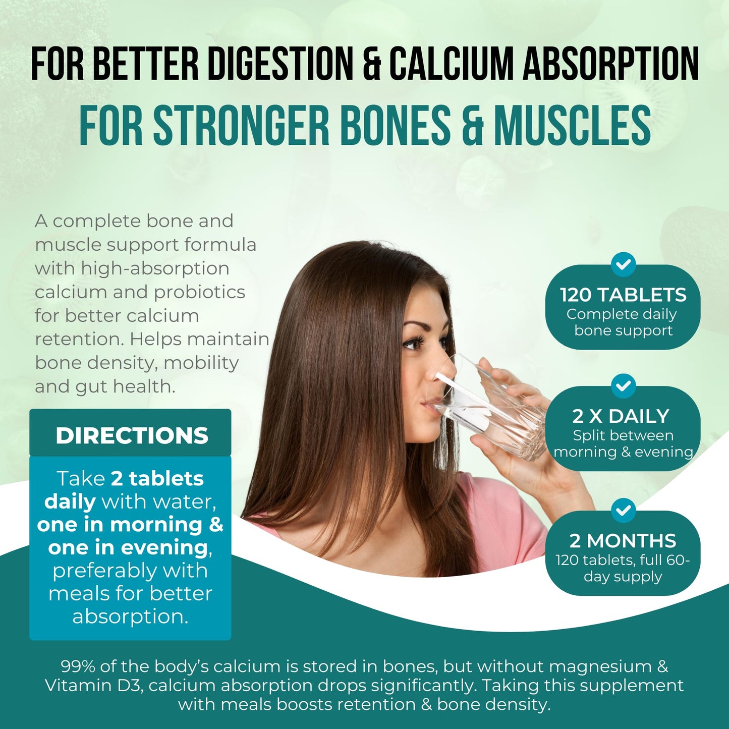 ANUPURAK Bone Density & Strength Calcium Supplement | D3 & K2 MK-7, Magnesium Glycinate, Zinc, Boron, B12 & Essential B Vitamins + 10B Probiotics | Joint, Muscle & Bone Support | 120 Veg Tablets