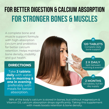 ANUPURAK Bone Density & Strength Calcium Supplement | D3 & K2 MK-7, Magnesium Glycinate, Zinc, Boron, B12 & Essential B Vitamins + 10B Probiotics | Joint, Muscle & Bone Support | 120 Veg Tablets
