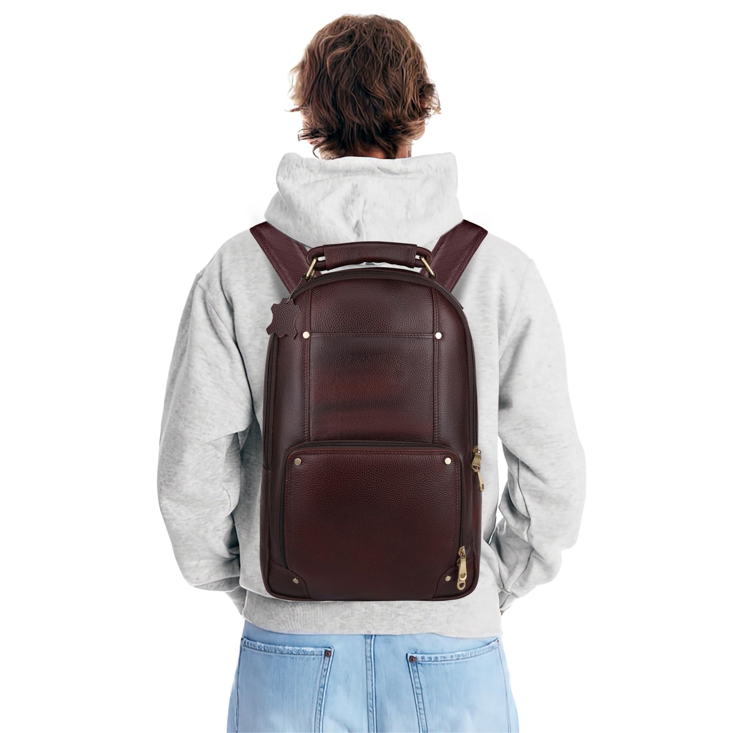 DORPER MONEY HILL Genuine Leather Backpack laptop Bag Stylish Durable Office Use Professional Bag for Men Women (ELITE BROWN, Leather)