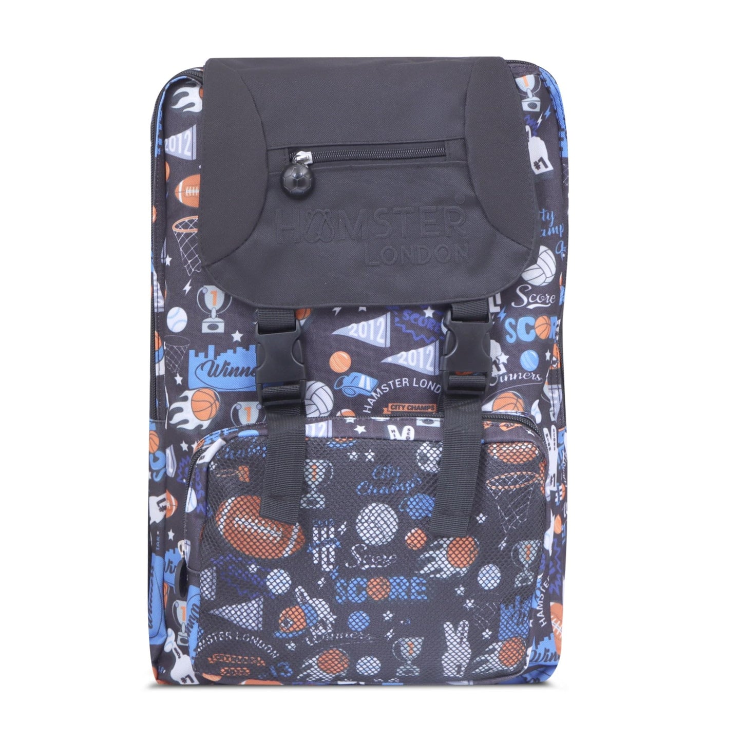 HAMSTER LONDON City Champs Backpack Jumbo –15.9L Spacious & Stylish Black Backpack | Durable PU Material, Water-Resistant | 3 Zipped Compartments & Padded Straps (L12cm x W5cm x H17cm)