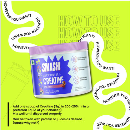 SMASH Micronised Creatine Monohydrate Powder, Fruit Frenzy (30 Servings, 120g)