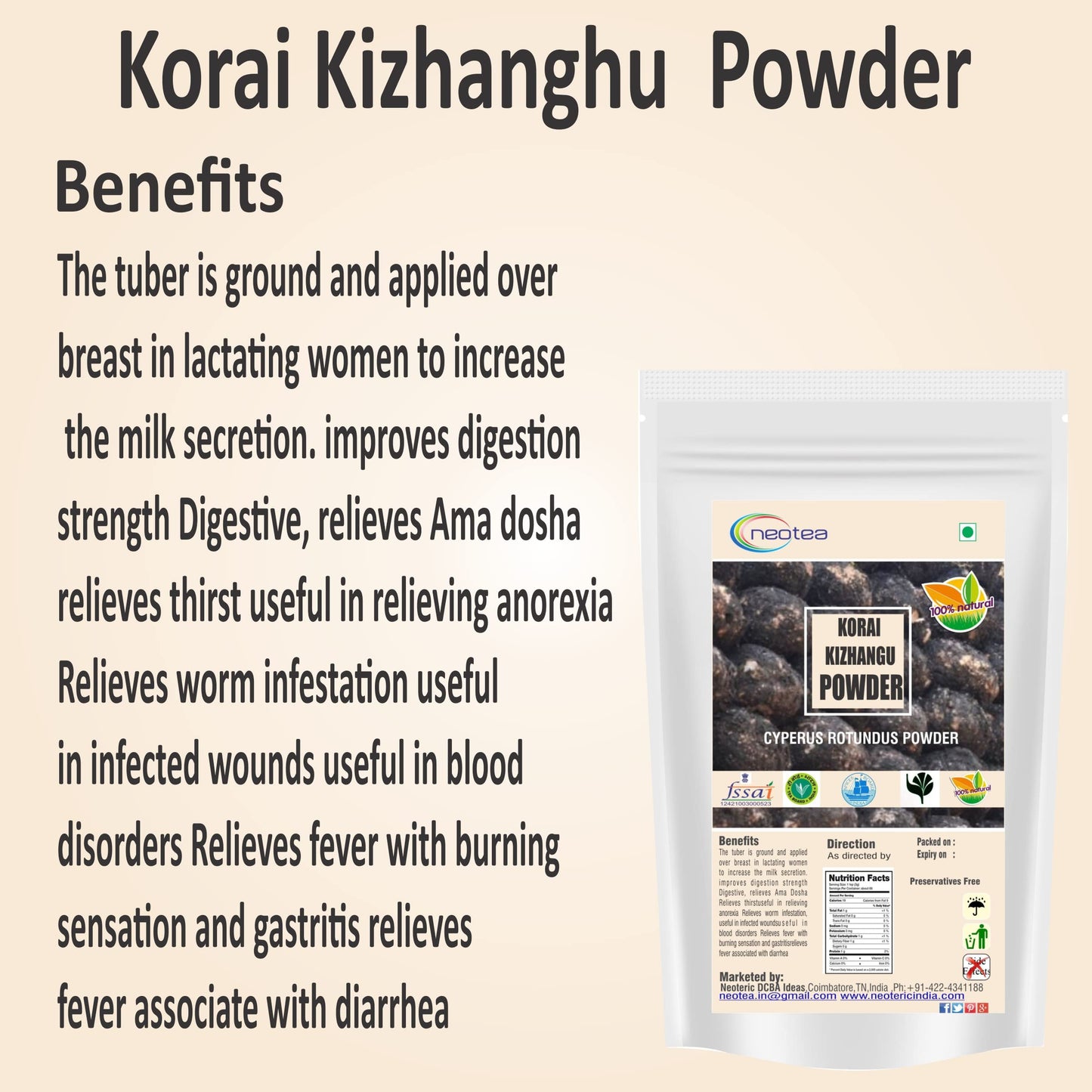 Neotea Korai Kilangu Powder | Cyperus Rotundus | Nagarmotha Nut Grass R- image 3