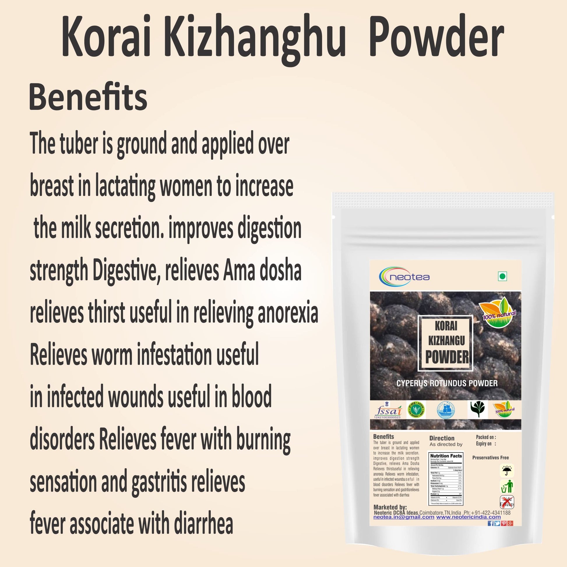 Neotea Korai Kilangu Powder | Cyperus Rotundus | Nagarmotha Nut Grass R- image 3