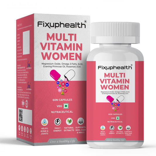 Fixuphealth Multivitamin Supplement tablets for Women Vitamin B Omega 3 Magnesium Oxide Natural Extract for Evening Primrose Oil Rosemary Veg 60 Tablets Pack Of 1