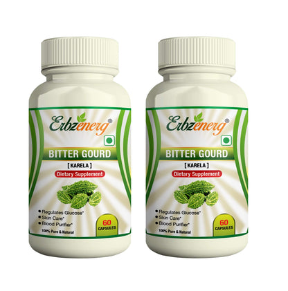ERBZENERG Bitter Gourd (Momordica charantia) Karela 60 Capsule 500mg- (Pack of 2)